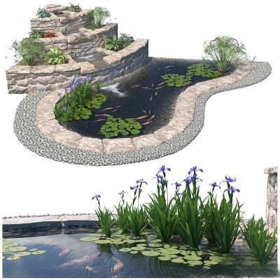 现代 假山 水池鱼池 景观园林小品